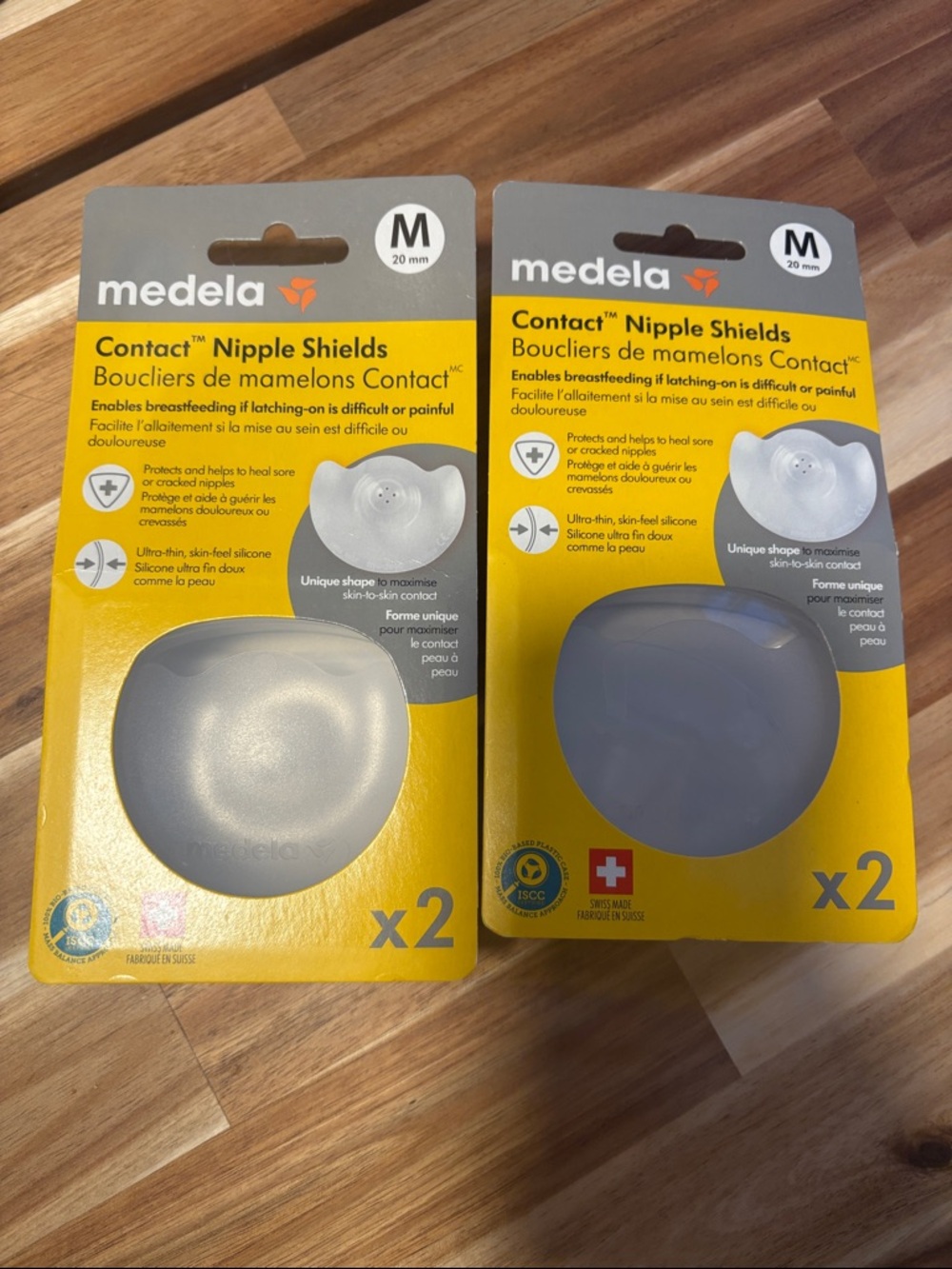 Medela Yellow and Gray Contact Nipple Shields - Clear Silicone